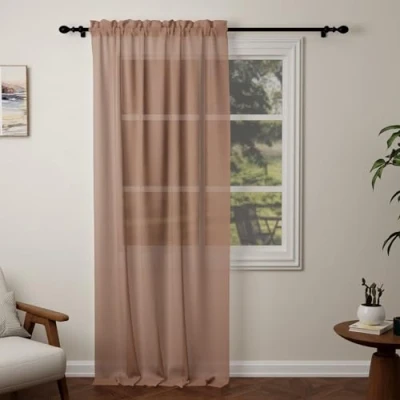 Image of Pacok Mocha Voile Curtains, 108 Drop Net Curtain for Windows, Rod Pocket Sheer Panel Curtains Living Room Kitcken Bedroom W56xL108 Inch(Mocha, 142 x 274cm)