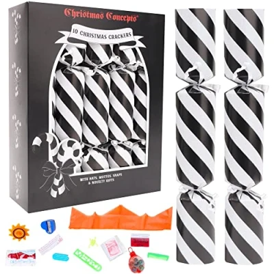 Image of Christmas Concepts® 10 Deluxe Glitter Candy Cane Style Crackers Hats, Mottos, Snaps &amp; Novelty Gift Included 3 Colours Available …