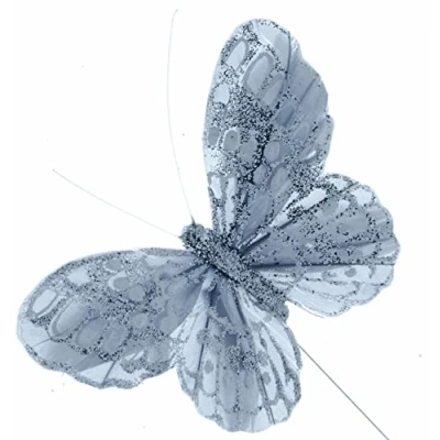 Image of Corsage Creations 7cm Glitter Butterflies Silver (12pcs per pk, on a 20cm wire)