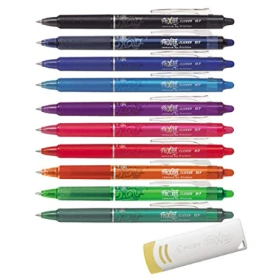 Image of Pilot FriXion Ball Clicker (Knock Retractable Gel Ink Pen) 0.7 mm 10 Assorted Colours (All with Remover)