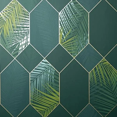 Image of Fine Decor FD42836 UK Miami 2021 Tropical GEO Emerald/Gold, Green