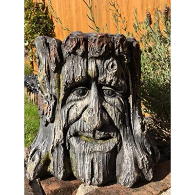 Image of Patio Tub Planter Green Man of The Forest Myth Sculpture Flower Pot Tree Ent Greenman Face Wood Spirit Pagan Wiccan