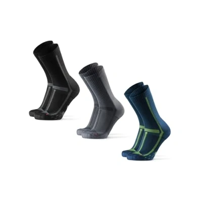 Image of DANISH ENDURANCE Cushioned Running Socks for Long Distances, Crew Length, Anti Blister Men &amp; Women, 3 or 5 Pack, Multicolour (1x Black, 1x Grey, Navy Blue),