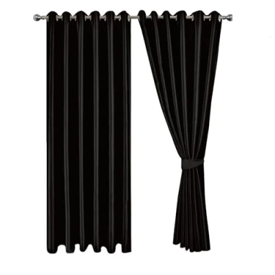 Image of MILANO COLLECTIONS® Blackout Curtains with Tiebacks Premium Quality Thermal Insulated Eyelet Living Room Bedroom Curtains,2 Panels, Matching Cushion Covers (Black, W:46 x L:72 + Tiebacks)
