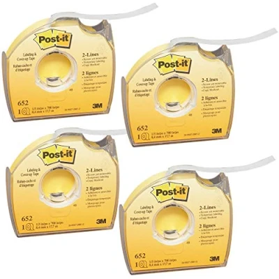 Image of Post it 652 Labeling &amp; Cover Up Tape, Non Refillable, 1/3&quot; x 700&quot; Roll (4)