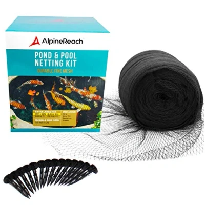 Image of AlpineReach Koi Pond Netting Kit 12m x Black Heavy Duty Woven Fine Mesh Net Cover for Leaves Protects Fish from Blue Heron Birds Cats Predators UV Protection Reusable &amp; Stakes Included