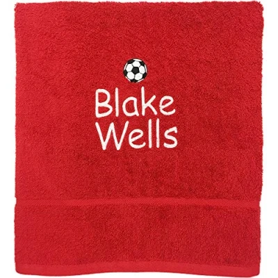 Image of TeddyTs Personalised Name Embroidered Football Hand Towel (Red)
