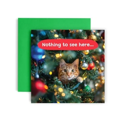 Image of Huxters Christmas Cards for Women Men Cat in Tree Happy card him and her Dad Mum Brother Sister Auntie Uncle Daughter holiday