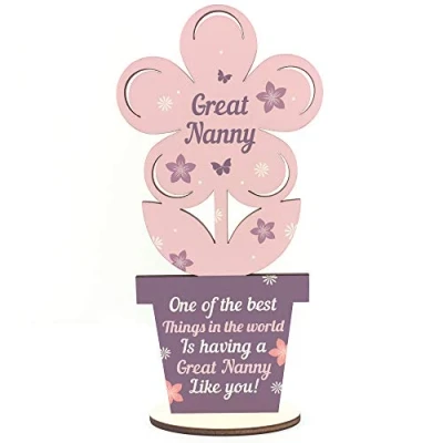 Image of RED OCEAN Great Nanny Gift Wooden Flower Birthday From Grandchildren Thank You