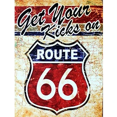 Image of GET YOUR KICKS ON ROUTE 66, Retro Metal Fridge Magnet, 100mm x 75mm
