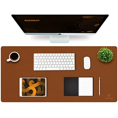 Image of K KNODEL Leather Desk Mat, Office Pad, Large Mouse Keyboard Computer and Laptop Mat for Desk, Protecor Desktop Writing, Blotter Cover (90x43cm, Brown)