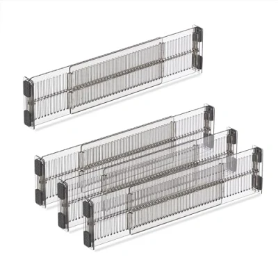 Image of Relaxdays Drawer Divider, 8 Piece Set, Adjustable Length from 28 to 53.5 cm, Kitchen Storage, Organiser, Plastic, Clear, x 2.5 cm