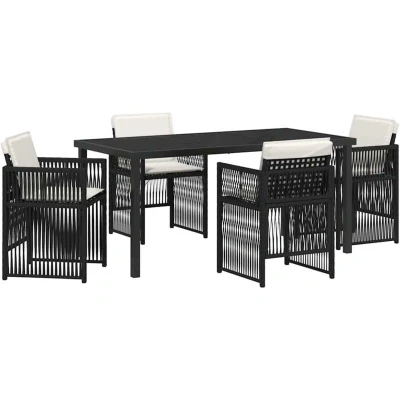 Image of vidaXL 5 Piece Garden Dining Set with Cushions Black Poly Rattan