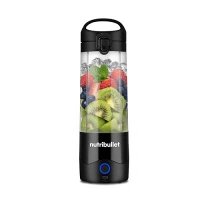 Image of nutribullet Portable Blender in Black Powerful Extractor Blade, 475ml Cup, To Go Lid, USB C Charging Cable &amp; User Guide Delivers 15+ Blending Cycles Healthy Shakes On The Move