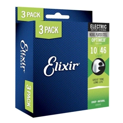 Image of Elixir Strings Nickel Plated Guitar with OPTIWEB Coating Electric 3 Pack, Light 10 46