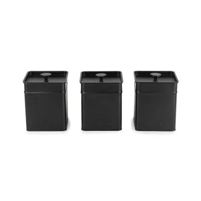 Image of Salter BW12457EU7 Kuro 3 Piece Kitchen Canister Set Tea, Coffee, Sugar Caddy, Powder Coated Black Finish, Easy Open Lids, Long Lasting Freshness, Clean, Food Storage Tins