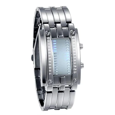 Image of JewelryWe Mens Womens Digital Watch LED Binary 30M Waterproof Watches Alloy Band Sports Military Wristwatch