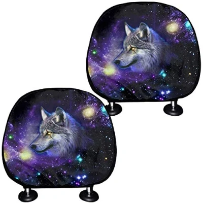 Image of SEANATIVE Car Seat Headrest Cover Set of 2Pieces,Galaxy Wolf Pattern Bucket Head Rest for SUV,Truck Interior Protection