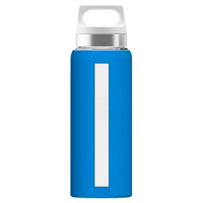 Image of Sigg Glass Water Bottle Dream Electric Blue Soft Silicon Cover Leakproof, Dishwasher Safe, BPA Free Broscilate 22oz