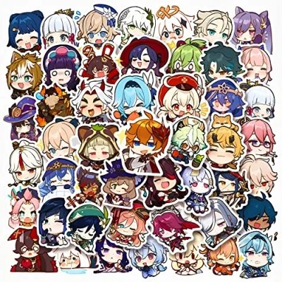 Image of 50 Pcs Genshin Impact Stickers for Kids Teens Adults Boys Girls Gift,Stickers Pack Laptop,Skateboard,Luggage,Car,Bike, Cup,Computer,Water Bottle Decor,Kawaii Game Vinyl Waterproof Sticker Decals