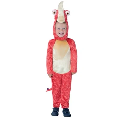 Image of Smiffys Gigantosaurus Deluxe Rocky Costume for Kids, All in One and Character Hood Red, Officially Licensed, Padded 3D Tail with Scales, Ideal Group Outfits Playful Fancy Dress