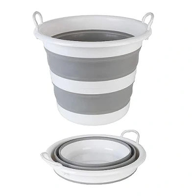 Image of Homeshopa Collapsible Storage Bucket, Foldable Round Compact Tub with Carry Handle, Portable Space Saving Large Water Pail for Camping/Caravans/Motorhomes, Indoor/Outdoor Use, 30L Grey