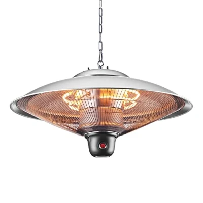 Image of LITECRAFT Patio Heater 2000 Watt Outdoor Ceiling Pendant Garden Fitting Silver
