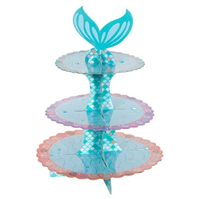 Image of Amscan 9914398 Mermaid Tales Kids Birthday Party 3 Tier Cake Stand 30cm x 40cm