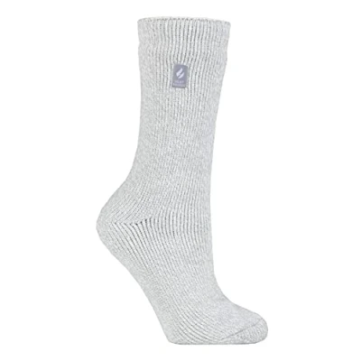 Image of HEAT HOLDERS Ladies Patterened Warm Winter Fleck Striped Twist Thermal Socks in 10 colours, size 4 8 UK 37 42 eur (Silver Grey)