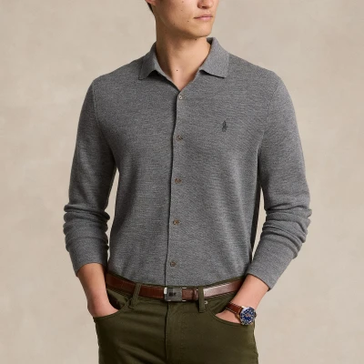 Image of Polo Ralph Lauren Washable WOOL Shirt Sweater Shirt, Men&#039;s, Size: XXL, Fawn grey heather