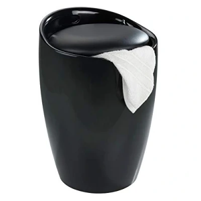 Image of WENKO 20630100 Bathroom stool Candy Black laundry collector, Acrylonitrile Butadiene Styrene (ABS), 36 x 50.5 cm,