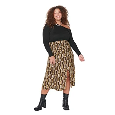 Image of Trendyol Plus Size Skirt Brown Midi