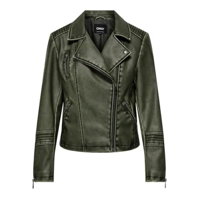 Image of ONLY Women&#039;s Onlhalli Gemma Faux Leather Biker CC OTW Jacket, deep Depths, S
