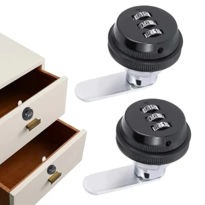 Image of Pack of 2 Digit Password Security Lock, 3 Combination Drawers Without Key, Cam for Drawer Doors, Tool Boxes, Lockers