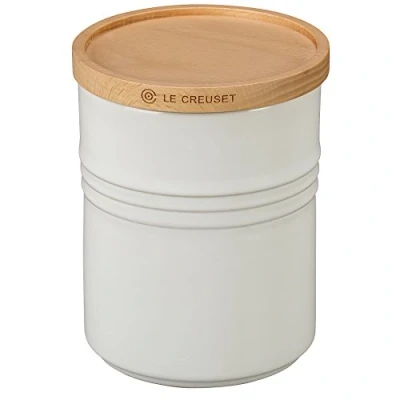 Image of Le Creuset Stoneware Canister with Wood Lid, 2.5 qt. (5.5&quot; diameter), White