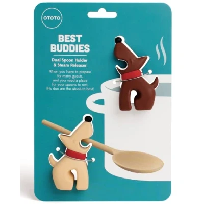 Image of OTOTO Best Buddies Dog Kitchen Spoon Holder, 2 Pack Cooking Rest for Counter Spatula, Ladle Utensil Holder Heat Resistant &amp; Dishwasher Safe