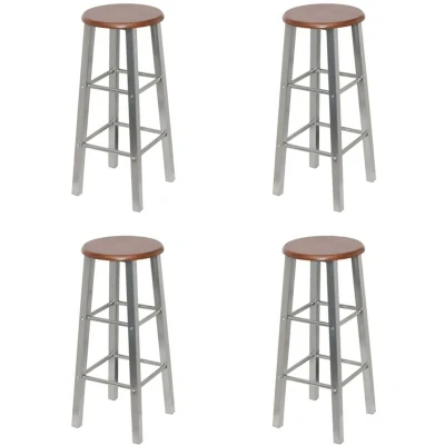 Image of vidaXL Bar Stools 4 pcs Silver and Brown MDF