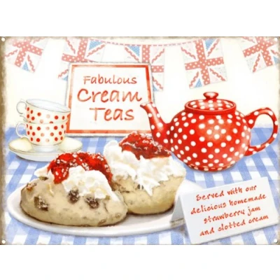 Image of Food and Drink Tin Sign featuring A Very British Cream Tea for Two 40x30cm