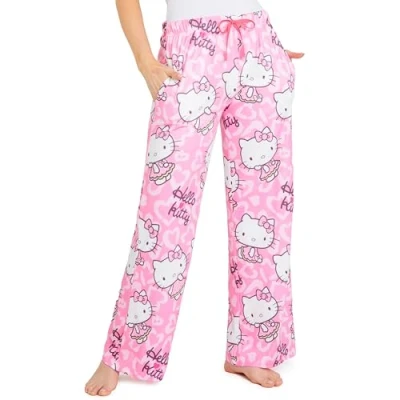 Image of Hello Kitty Womens Pyjama Bottoms, Comfy Elasticated Waist Loungewear, Breathable PJs Gifts for Women (XL, Pink)