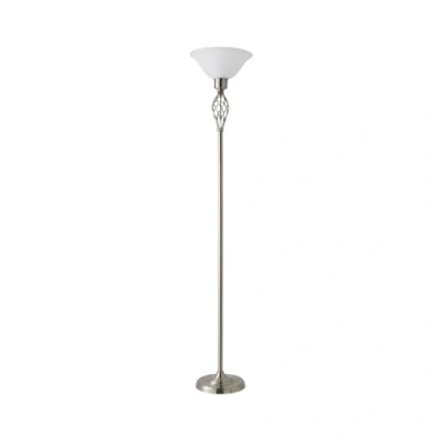 Image of MiniSun Traditional Style Satin Nickel Barley Twist Floor Lamp with a Frosted Alabaster Shade