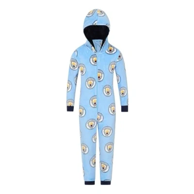 Image of Manchester City Football Club Boys Fleece Sleepsuit Kids All in One (13 14 Years) Blue