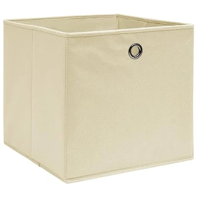 Image of vidaXL Storage Boxes Set of 4, Foldable, Cream Non woven Fabric, 28x28x28 cm Versatile Space saving Solution for Wardrobes and Shelves