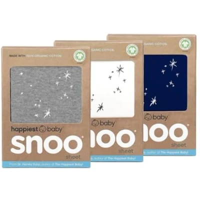 Image of Happiest Baby SNOO Bassinet Fitted Sheet 100% Organic Cotton Nursery Bedding Fits Sleeper Crib Mattress 3 Pack Bundle (White, Grey, Navy)