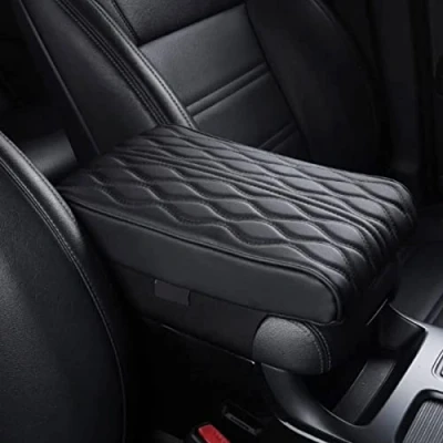 Image of HIDRUO Leather Car Armrest Box Pad, Waterproof Center Console Cover Protector, Universal Arm Rest Cushion Pads for SUV/Truck/Vehicle (Black, Ripple pattern)