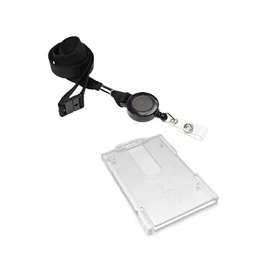 Image of ID Card It Lanyard Neck Strap with Safety Breakaway, Retractable Reel and Pass Badge Holder Enclosed for Work, Office, Security (Black Vert Buddy)