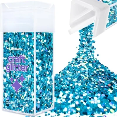 Image of Glitter for Craft Shaker Ocean Blue Holographic Resin Tumblers Cards Christmas Jewellery Candle Super Chunky Nail Face Cosmetic 110g / 3.9oz