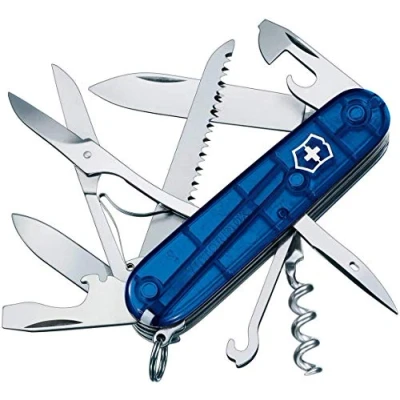 Image of Victorinox Huntsman Swiss Army Knife, Medium, Multi Tool, Camping 15 Functions, Large Blade, Bottle Opener, Blue