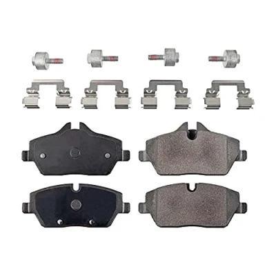 Image of 34106884267, 34116862309 Brake pad set BLUE PRINT ADB114241 Front Axle prepared for wear indicator with fastening material attachment