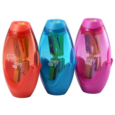 Image of Bostitch Office Twist N Sharp Manual Pencil Sharpener, Double Hole, 3 Pack, Blue, Orange, Pink, (PS2 ASST 3PK)