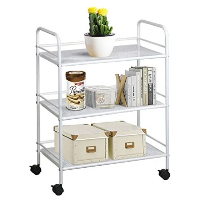 Image of Yaheetech White Kitchen Storage Trolley, 3 Tier Rolling Utility Cart on Wheels, Metal Organizer with Wheels for Kitchen/Bedroom/Bathroom/Laundry/Office